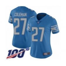 Women's Detroit Lions #27 Justin Coleman Blue Team Color Vapor Untouchable Limited Player 100th Season Football Jersey