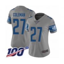 Women's Detroit Lions #27 Justin Coleman Limited Gray Inverted Legend 100th Season Football Jersey
