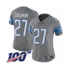 Women's Detroit Lions #27 Justin Coleman Limited Steel Rush Vapor Untouchable 100th Season Football Jersey