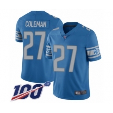 Youth Detroit Lions #27 Justin Coleman Blue Team Color Vapor Untouchable Limited Player 100th Season Football Jersey