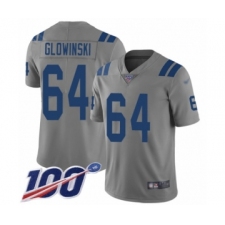 Men's Indianapolis Colts #64 Mark Glowinski Limited Gray Inverted Legend 100th Season Football Jersey
