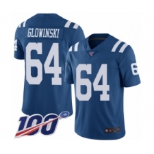 Men's Indianapolis Colts #64 Mark Glowinski Limited Royal Blue Rush Vapor Untouchable 100th Season Football Jersey