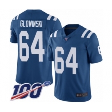 Men's Indianapolis Colts #64 Mark Glowinski Royal Blue Team Color Vapor Untouchable Limited Player 100th Season Football Jersey