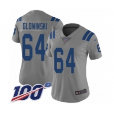 Women's Indianapolis Colts #64 Mark Glowinski Limited Gray Inverted Legend 100th Season Football Jersey