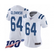 Women's Indianapolis Colts #64 Mark Glowinski White Vapor Untouchable Limited Player 100th Season Football Jersey