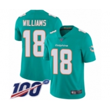 Men's Miami Dolphins #18 Preston Williams Aqua Green Team Color Vapor Untouchable Limited Player 100th Season Football Jersey