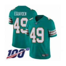 Men's Miami Dolphins #49 Sam Eguavoen Aqua Green Alternate Vapor Untouchable Limited Player 100th Season Football Jersey