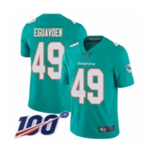 Men's Miami Dolphins #49 Sam Eguavoen Aqua Green Team Color Vapor Untouchable Limited Player 100th Season Football Jersey