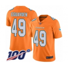 Men's Miami Dolphins #49 Sam Eguavoen Limited Orange Rush Vapor Untouchable 100th Season Football Jersey