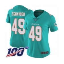 Women's Miami Dolphins #49 Sam Eguavoen Aqua Green Team Color Vapor Untouchable Limited Player 100th Season Football Jersey
