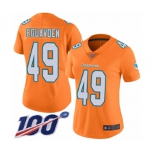 Women's Miami Dolphins #49 Sam Eguavoen Limited Orange Rush Vapor Untouchable 100th Season Football Jersey