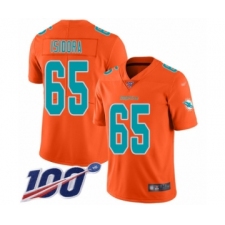 Men's Miami Dolphins #65 Danny Isidora Limited Orange Inverted Legend 100th Season Football Jersey