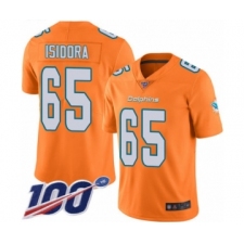 Men's Miami Dolphins #65 Danny Isidora Limited Orange Rush Vapor Untouchable 100th Season Football Jersey
