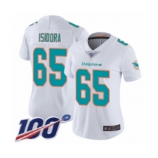 Women's Miami Dolphins #65 Danny Isidora White Vapor Untouchable Limited Player 100th Season Football Jersey