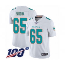 Youth Miami Dolphins #65 Danny Isidora White Vapor Untouchable Limited Player 100th Season Football Jersey