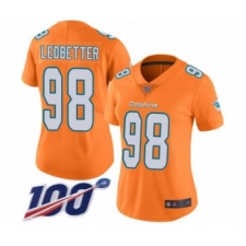 Women's Miami Dolphins #98 Jonathan Ledbetter Limited Orange Rush Vapor Untouchable 100th Season Football Jersey
