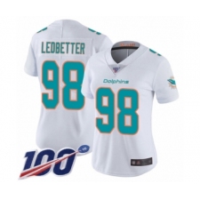 Women's Miami Dolphins #98 Jonathan Ledbetter White Vapor Untouchable Limited Player 100th Season Football Jersey