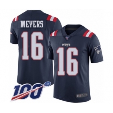 Men's New England Patriots #16 Jakobi Meyers Limited Navy Blue Rush Vapor Untouchable 100th Season Football Jersey