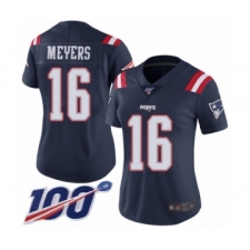 Women's New England Patriots #16 Jakobi Meyers Limited Navy Blue Rush Vapor Untouchable 100th Season Football Jersey