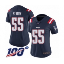 Women's New England Patriots #55 John Simon Limited Navy Blue Rush Vapor Untouchable 100th Season Football Jersey