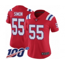 Women's New England Patriots #55 John Simon Red Alternate Vapor Untouchable Limited Player 100th Season Football Jersey