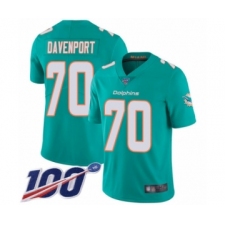 Youth Miami Dolphins #70 Julie'n Davenport Aqua Green Team Color Vapor Untouchable Limited Player 100th Season Football Jersey