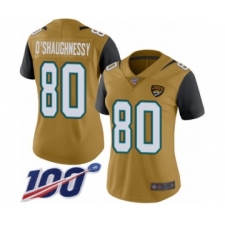 Women's Jacksonville Jaguars #80 James O'Shaughnessy Limited Gold Rush Vapor Untouchable 100th Season Football Jersey