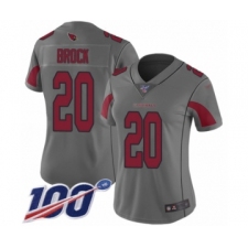 Women's Arizona Cardinals #20 Tramaine Brock Limited Silver Inverted Legend 100th Season Football Jersey