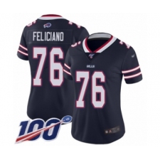 Women's Buffalo Bills #76 Jon Feliciano Limited Navy Blue Inverted Legend 100th Season Football Jersey