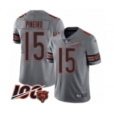 Men's Chicago Bears #15 Eddy Pineiro Limited Silver Inverted Legend 100th Season Football Jersey
