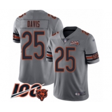 Men's Chicago Bears #25 Mike Davis Limited Silver Inverted Legend 100th Season Football Jersey