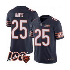 Men's Chicago Bears #25 Mike Davis Navy Blue Team Color 100th Season Limited Football Jersey