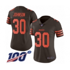 Women's Cleveland Browns #30 D'Ernest Johnson Limited Brown Rush Vapor Untouchable 100th Season Football Jersey