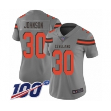 Women's Cleveland Browns #30 D'Ernest Johnson Limited Gray Inverted Legend 100th Season Football Jersey