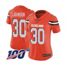 Women's Cleveland Browns #30 D'Ernest Johnson Orange Alternate Vapor Untouchable Limited Player 100th Season Football Jersey