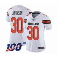 Women's Cleveland Browns #30 D'Ernest Johnson White Vapor Untouchable Limited Player 100th Season Football Jersey