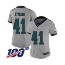 Women's Philadelphia Eagles #41 Johnathan Cyprien Limited Silver Inverted Legend 100th Season Football Jersey