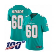 Men's Miami Dolphins #60 Robert Nkemdiche Aqua Green Team Color Vapor Untouchable Limited Player 100th Season Football Jersey