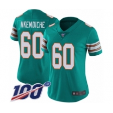 Women's Miami Dolphins #60 Robert Nkemdiche Aqua Green Alternate Vapor Untouchable Limited Player 100th Season Football Jersey