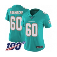 Women's Miami Dolphins #60 Robert Nkemdiche Aqua Green Team Color Vapor Untouchable Limited Player 100th Season Football Jersey