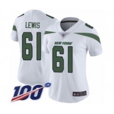 Women's New York Jets #61 Alex Lewis White Vapor Untouchable Limited Player 100th Season Football Jersey
