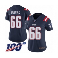 Women's New England Patriots #66 Russell Bodine Limited Navy Blue Rush Vapor Untouchable 100th Season Football Jersey