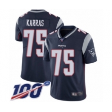 Youth New England Patriots #75 Ted Karras Navy Blue Team Color Vapor Untouchable Limited Player 100th Season Football Jersey