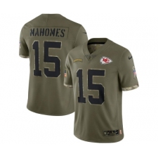 Men's Kansas City Chiefs #15 Patrick Mahomes 2022 Olive Salute To Service Limited Stitched Jersey