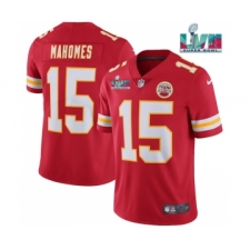 Men’s Kansas City Chiefs #15 Patrick Mahomes Red Super Bowl LVII Patch Vapor Untouchable Limited Stitched Jersey
