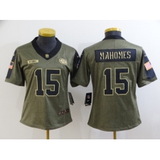 Women's Kansas City Chiefs #15 Patrick Mahomes Nike Olive 2021 Salute To Service Limited Player Jersey