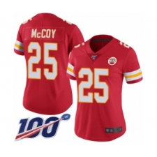 Women's Kansas City Chiefs #25 LeSean McCoy Red Team Color Vapor Untouchable Limited Player 100th Season Football Jersey