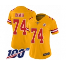 Women's Kansas City Chiefs #74 Martinas Rankin Limited Gold Inverted Legend 100th Season Football Jersey