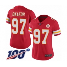 Women's Kansas City Chiefs #97 Alex Okafor Red Team Color Vapor Untouchable Limited Player 100th Season Football Jersey