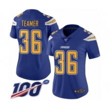 Women's Los Angeles Chargers #36 Roderic Teamer Limited Electric Blue Rush Vapor Untouchable 100th Season Football Jersey